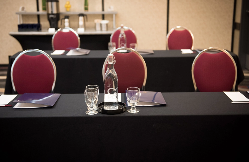 Meeting tables with glasses at the Victoria Inn Hotel & Convention Centre, Brandon