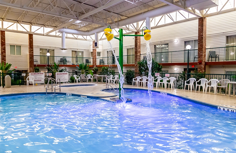 pool with dump buckets at the Victoria Inn Hotel and Convention Centre, Brandon